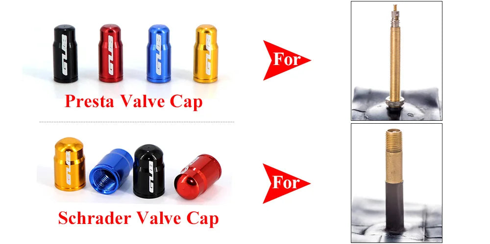 2pcs GUB Aluminum CNC Bicycle Tire Valve Cap MTB Road Bike Tube Tyre Gas Nozzle Cover for AV FV Schrader Presta Valve Dustproof Beauty World Shop