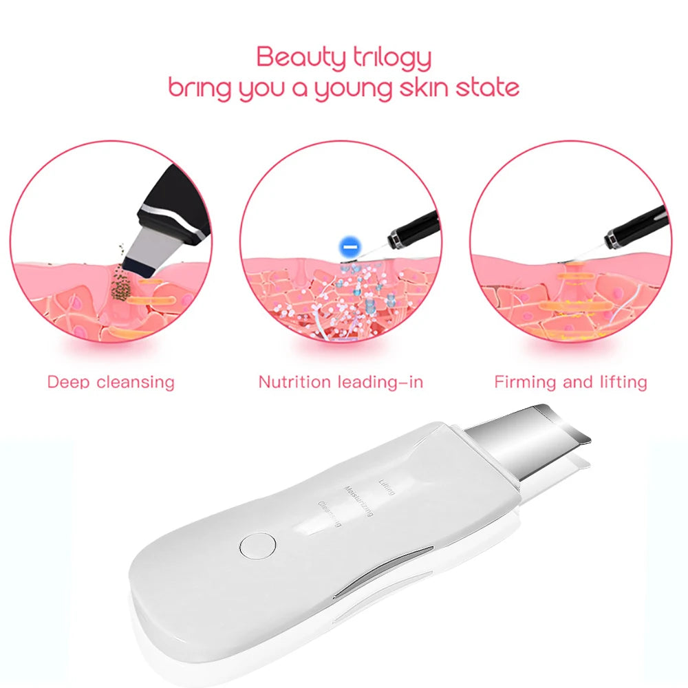 Ultrasonic Skin Scrubber Scrubber Deep Vibrate Facial Cleaner Shovel Face Scrubber Peeling Black Head Remover Facial Massager Beauty World Shop
