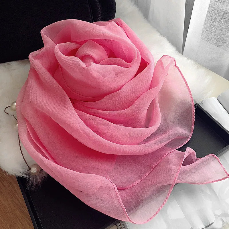 Fashion Four Seasons Women Plain Color Thin Soft Beach Thin Silky Georgette Scarf Shawls Long Wraps Beach Sunscreen Hijab Beauty World Shop