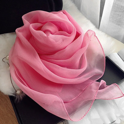 Fashion Four Seasons Women Plain Color Thin Soft Beach Thin Silky Georgette Scarf Shawls Long Wraps Beach Sunscreen Hijab Beauty World Shop