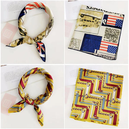 Square Scarf Hair Tie Band For Business Party Women Elegant Small Vintage Skinny Retro Head Neck Silk Satin Scarf Beauty World Shop