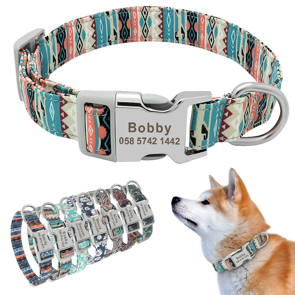 Adjustable Nylon Dog Collar Personalized Dogs Cat ID Collars With Engraved Name Buckle Anti-lost for Small Medium Large Dogs Beauty World Shop