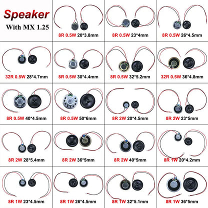 2x 8 32 Ohms 8R 32R 0.5W 1W 2W Diameter 20 23 26 28 30 32 36 40 50 MM Ultra-thin Speaker W/ MX XH DuPont Line 1.25 2.54 Terminal