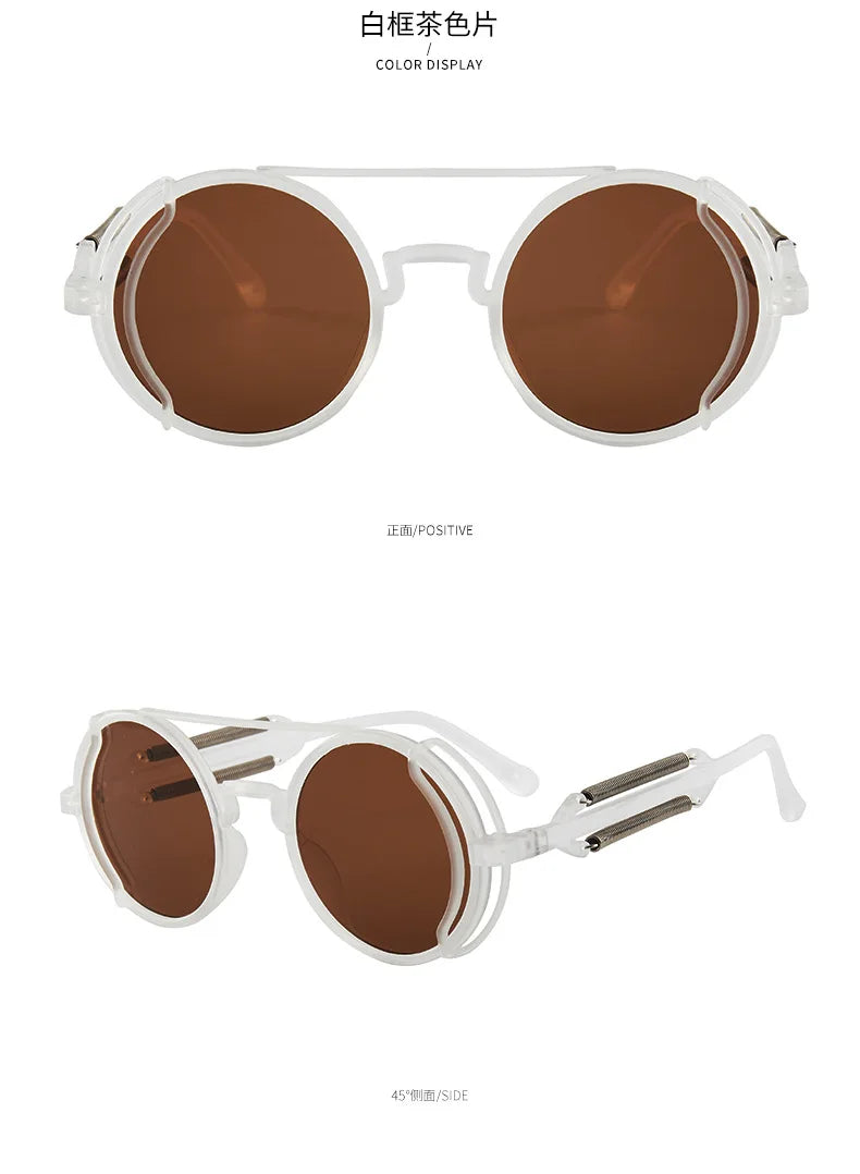Classic Gothic Steampunk Sunglasses Luxury Brand Designer High Quality Men and Women Retro Round Pc Frame Sunglasses Beauty World Shop