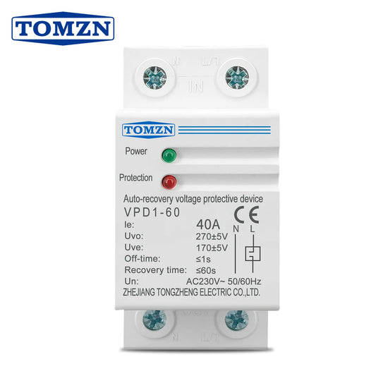 TOMZN 40A 60A 230V DIN Rail Automatic Recovery Reconnect Over Voltage And Under Voltage Protective Device Protection Relay Beauty World Shop