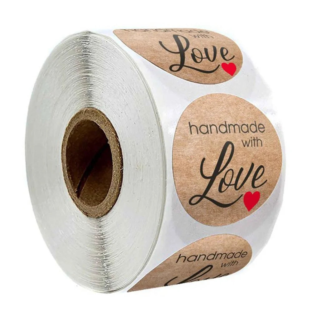 100-500pcs 1inch Vintage Kraft Paper Handmade With Love Stickers for Package Thank You Stationery Adhesive Labels Baking Seals Beauty World Shop