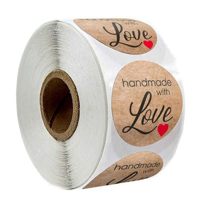 100-500pcs 1inch Vintage Kraft Paper Handmade With Love Stickers for Package Thank You Stationery Adhesive Labels Baking Seals Beauty World Shop