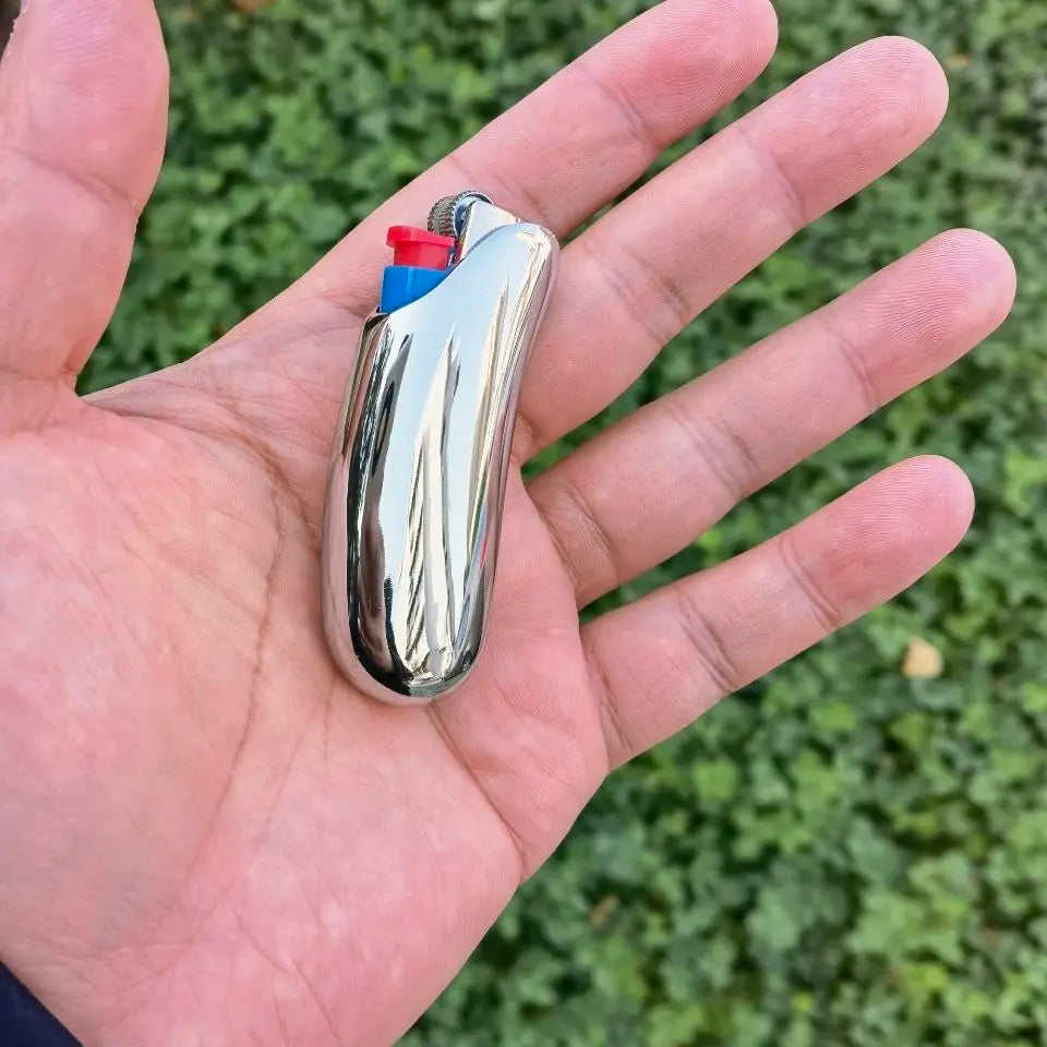 Clearance_Shiny Zinc Alloy Chromed Metal Shell For Small Bic Lighter J5 J25 No Lighter_Continuous updates Beauty World Shop