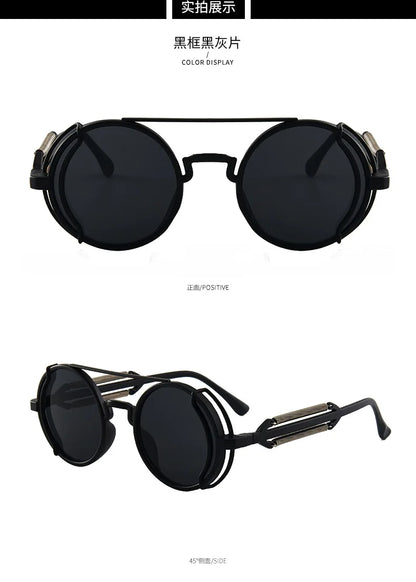 Classic Gothic Steampunk Sunglasses Luxury Brand Designer High Quality Men and Women Retro Round Pc Frame Sunglasses Beauty World Shop