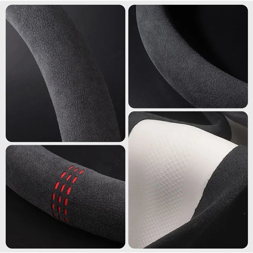 Car Steering Wheel Covers Cowhide Suede Steering Wheel Cover Wrap Universal 37-38cm Breathable Steering Covers Car Accessories Beauty World Shop