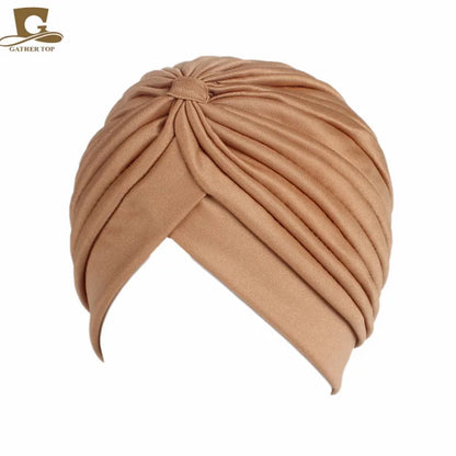 New Knotted Ruffle Turban Ladies Soft Headscarf Casual Streetwear Female Muslim Hijab Indian Hats Cancer Chemo Cap Turbante Beauty World Shop