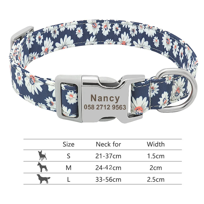 Adjustable Nylon Dog Collar Personalized Dogs Cat ID Collars With Engraved Name Buckle Anti-lost for Small Medium Large Dogs Beauty World Shop