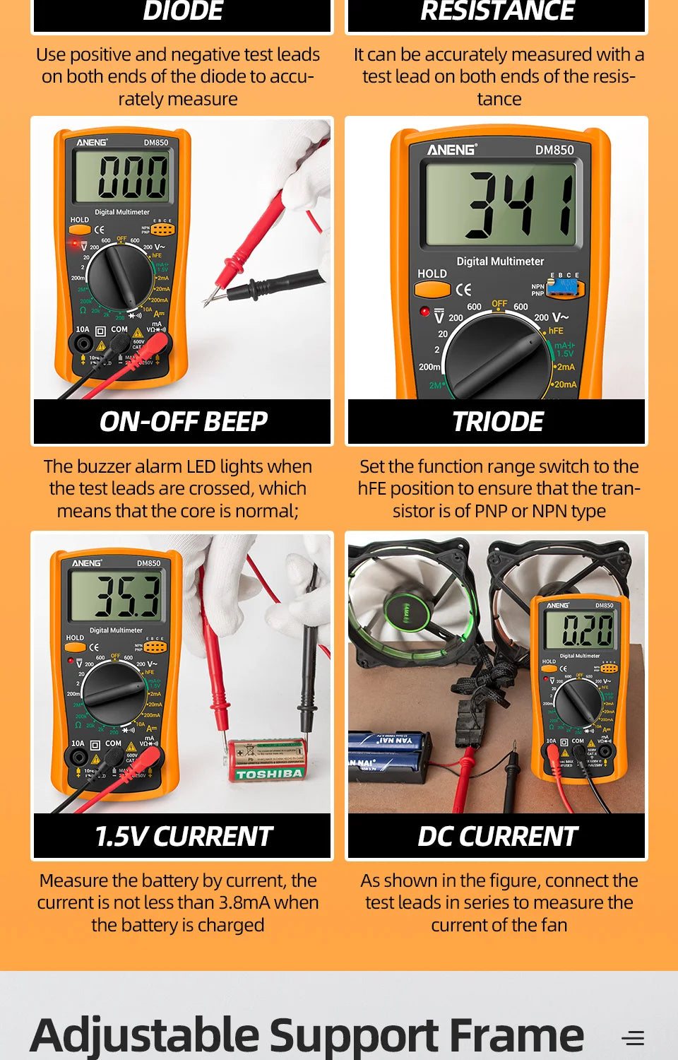 ANENG DM850 Digital Multimeter Automatic Professional 1999 Counts Auto AC/DC Votage Tester Ohm Current Ammeter Detector Tool Beauty World Shop
