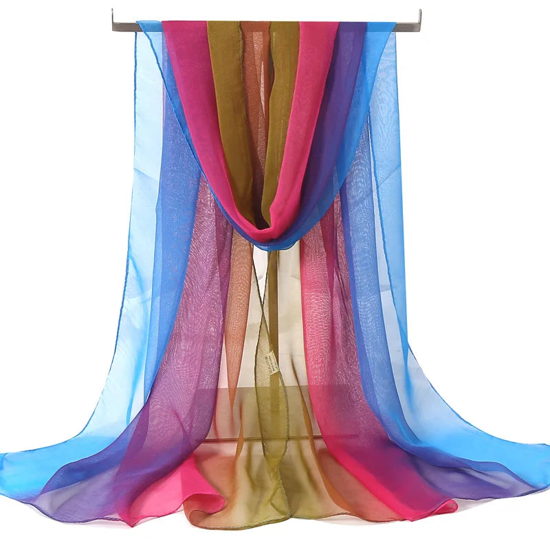 Four Seasons Thin Soft Chiffon For Women Silky Gradient Printing Beach Georgette Scarf Shawls Long Wraps Beach Sunscreen Hijab Beauty World Shop