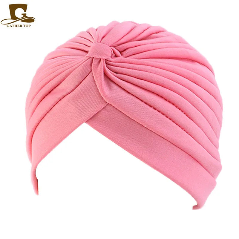 New Knotted Ruffle Turban Ladies Soft Headscarf Casual Streetwear Female Muslim Hijab Indian Hats Cancer Chemo Cap Turbante Beauty World Shop