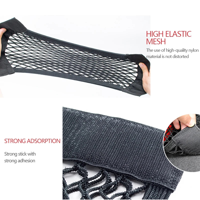 Car Trunk Mesh Organizer Car Tail Storage Net Seat Back Pocket Universal Trunk Bag Auto Magic Tape Network Interior Accessories Beauty World Shop