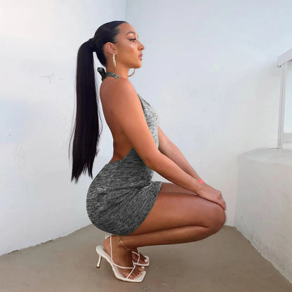 Cryptographic Halter Sexy Backless Mini Dresses Bodycon Skinny Club Party Sleeveless Knitted Dress Fall Streetwear Beach Holiday Beauty World Shop
