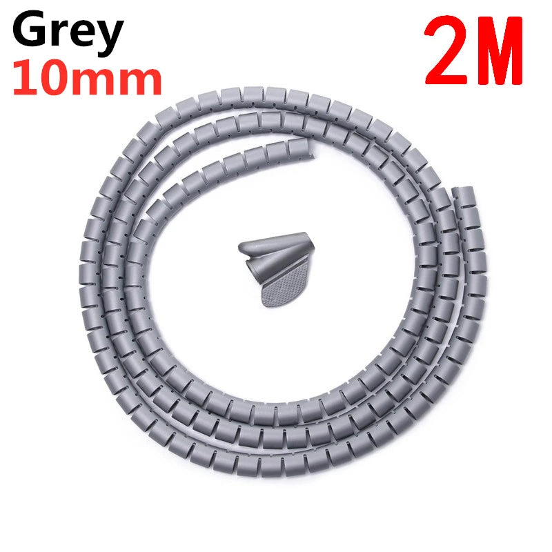 2M 16/10mm Flexible Spiral Cable Wire Protector Cable Organizer Computer Cord Protective Tube Clip Organizer Management Tools Beauty Fashion
