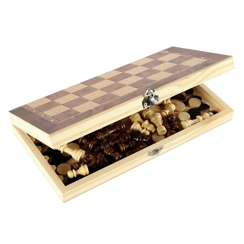 3 in 1 Chess Board, Folding Wooden Portable Chess Game Board, Wooden Chess Board for Adults(Chess + Checkers and Backgammon) Beauty World Shop
