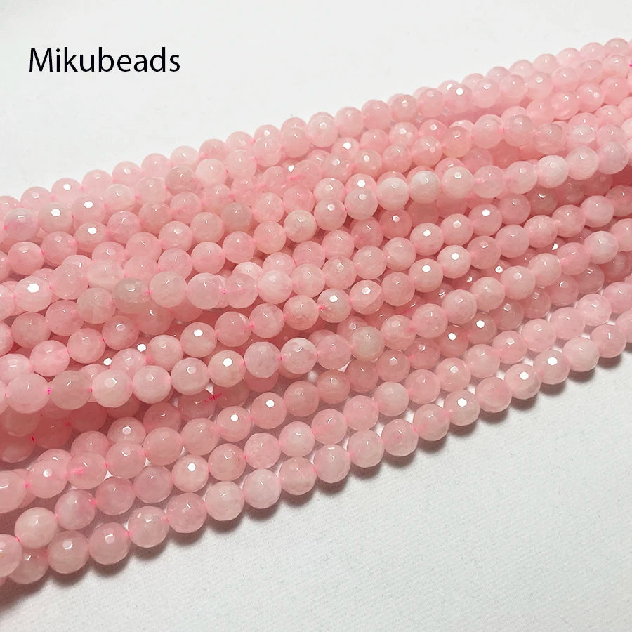 Wholesale Natural 8mm Rose Pink Quartz Crystal Faceted Round Stone Loose Beads For Jewelry Making DIY Necklace Strand 15'' Beauty World Shop