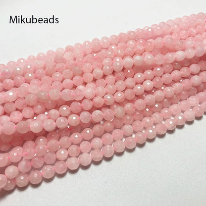 Wholesale Natural 8mm Rose Pink Quartz Crystal Faceted Round Stone Loose Beads For Jewelry Making DIY Necklace Strand 15'' Beauty World Shop