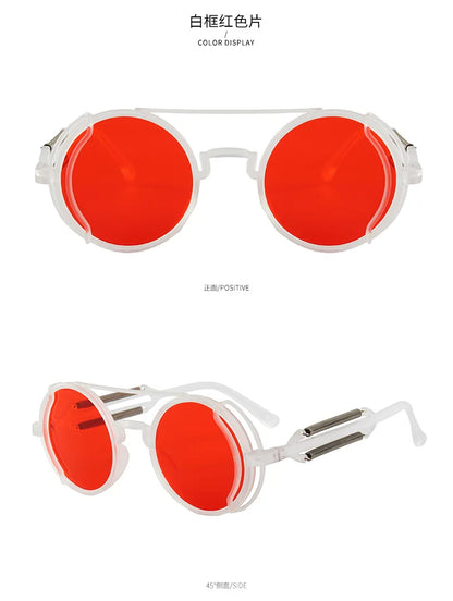 Classic Gothic Steampunk Sunglasses Luxury Brand Designer High Quality Men and Women Retro Round Pc Frame Sunglasses Beauty World Shop