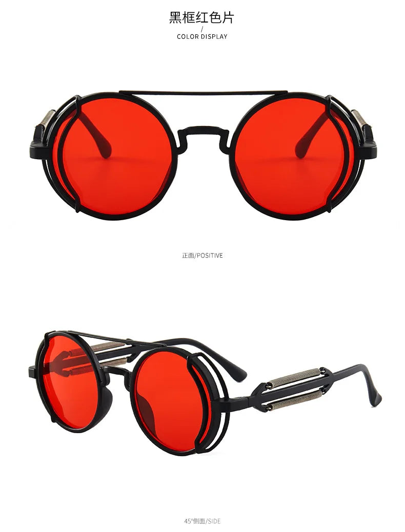 Classic Gothic Steampunk Sunglasses Luxury Brand Designer High Quality Men and Women Retro Round Pc Frame Sunglasses Beauty World Shop