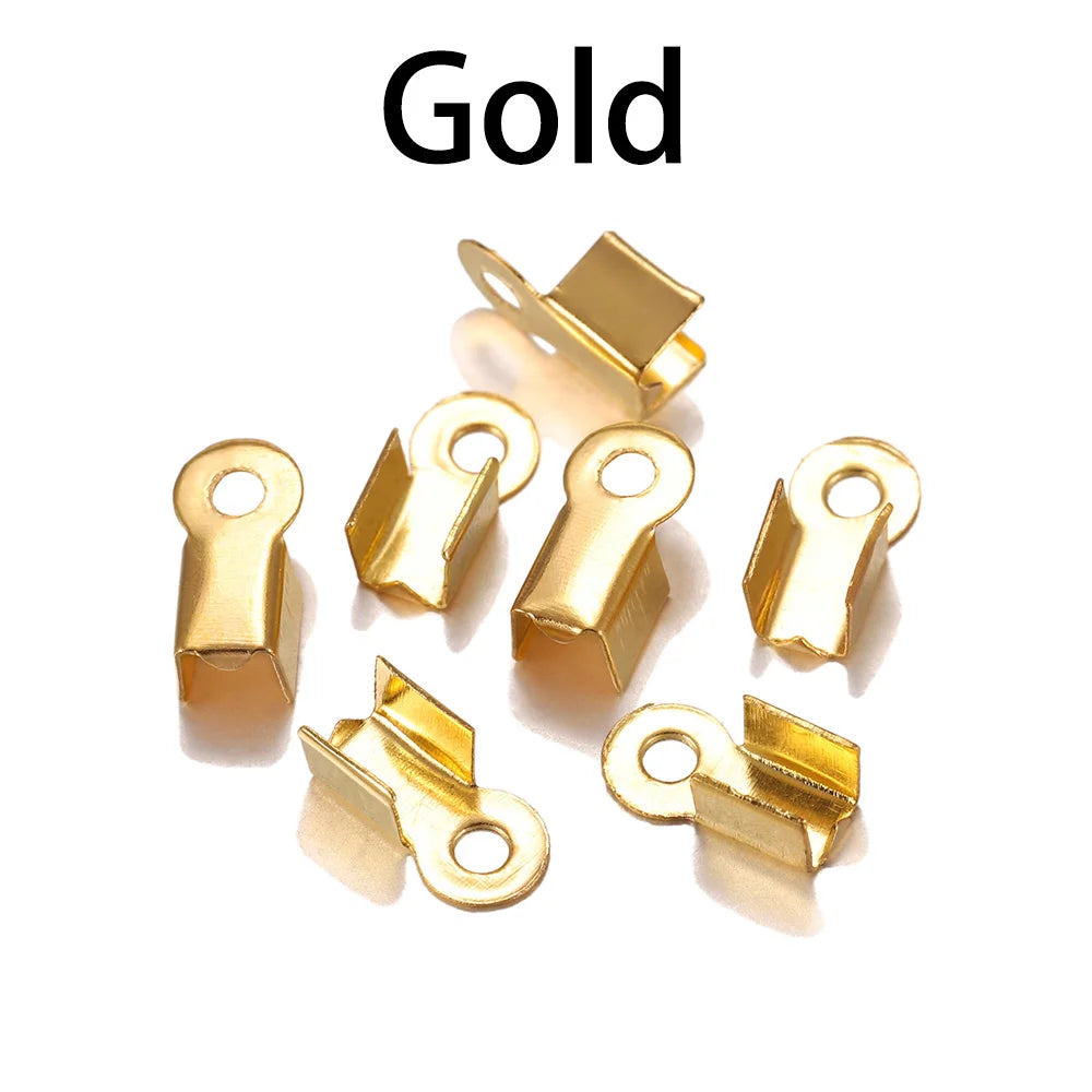 200pcs/lot Cove Clasps Cord End Caps String Ribbon Leather Clip Tip Fold Crimp Bead Connectors For Jewelry Making DIY Supplies Beauty World Shop