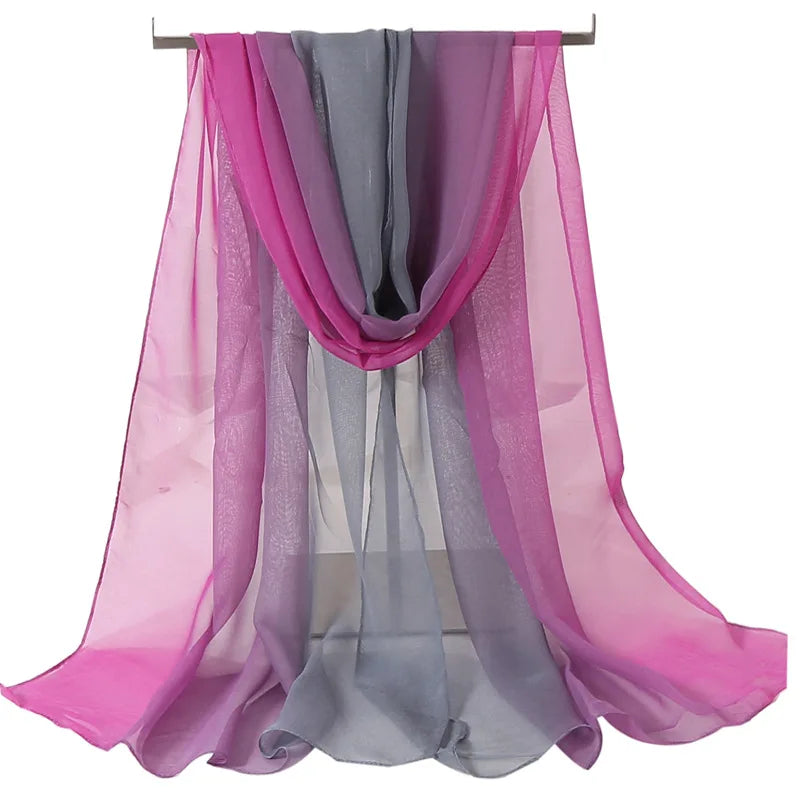 Four Seasons Thin Soft Chiffon For Women Silky Gradient Printing Beach Georgette Scarf Shawls Long Wraps Beach Sunscreen Hijab Beauty World Shop