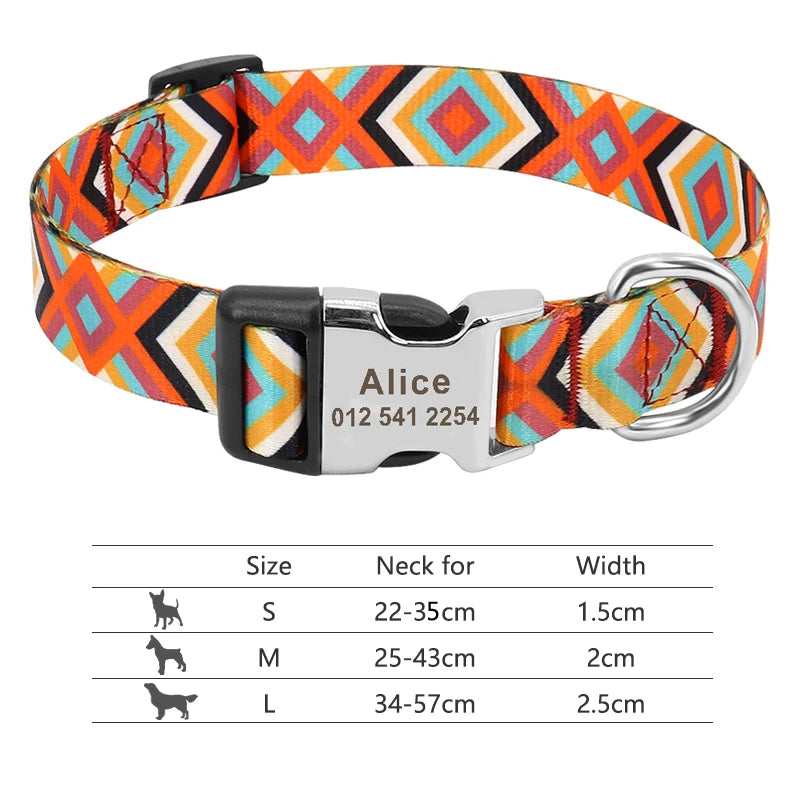 Adjustable Nylon Dog Collar Personalized Dogs Cat ID Collars With Engraved Name Buckle Anti-lost for Small Medium Large Dogs Beauty World Shop