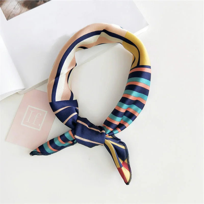 Square Scarf Hair Tie Band For Business Party Women Elegant Small Vintage Skinny Retro Head Neck Silk Satin Scarf Beauty World Shop