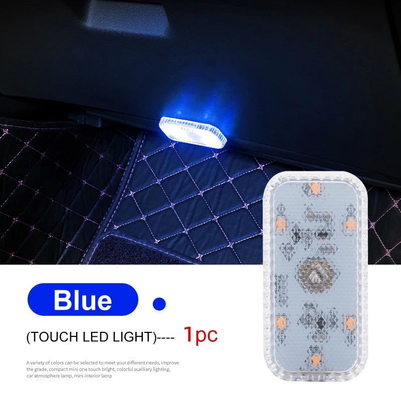 LED Touch Light Mini Wireless Car Interior Lighting Auto Roof Ceiling Reading Lamp for Door Foot Trunk Storage Box USB Charging Beauty World Shop