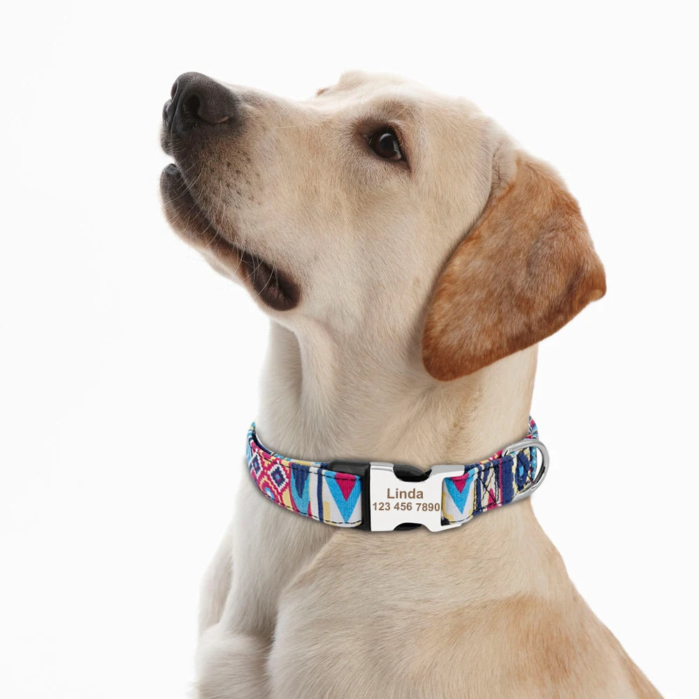 Adjustable Nylon Dog Collar Personalized Dogs Cat ID Collars With Engraved Name Buckle Anti-lost for Small Medium Large Dogs Beauty World Shop