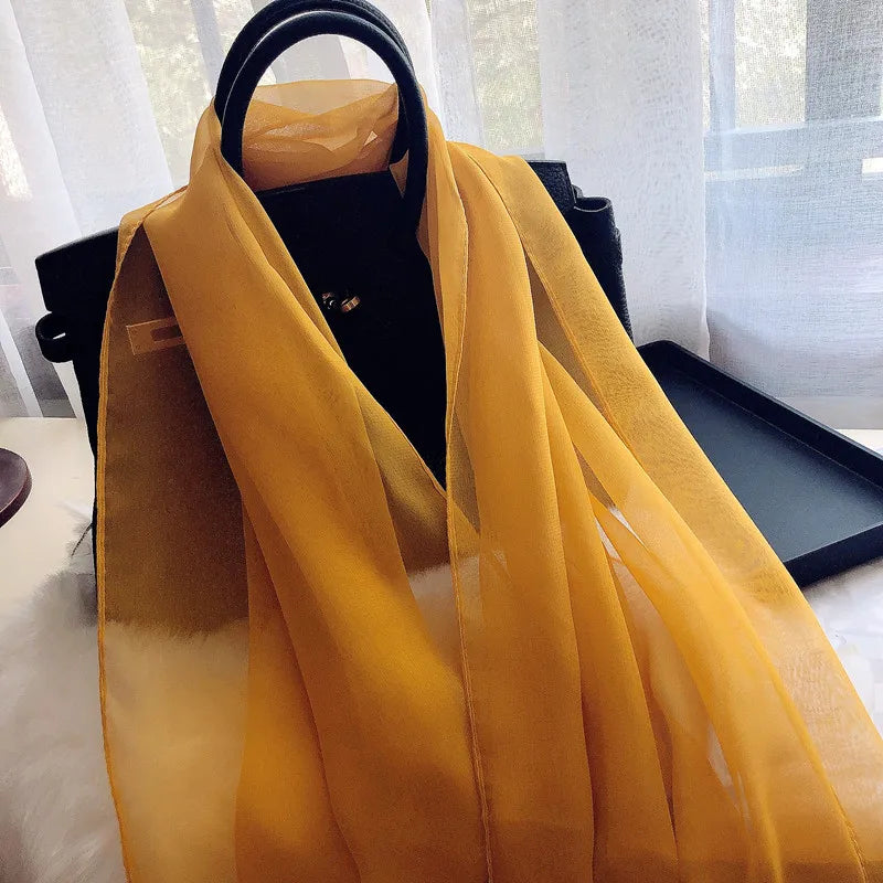 Fashion Four Seasons Women Plain Color Thin Soft Beach Thin Silky Georgette Scarf Shawls Long Wraps Beach Sunscreen Hijab Beauty World Shop