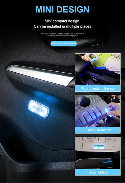 LED Touch Light Mini Wireless Car Interior Lighting Auto Roof Ceiling Reading Lamp for Door Foot Trunk Storage Box USB Charging Beauty World Shop