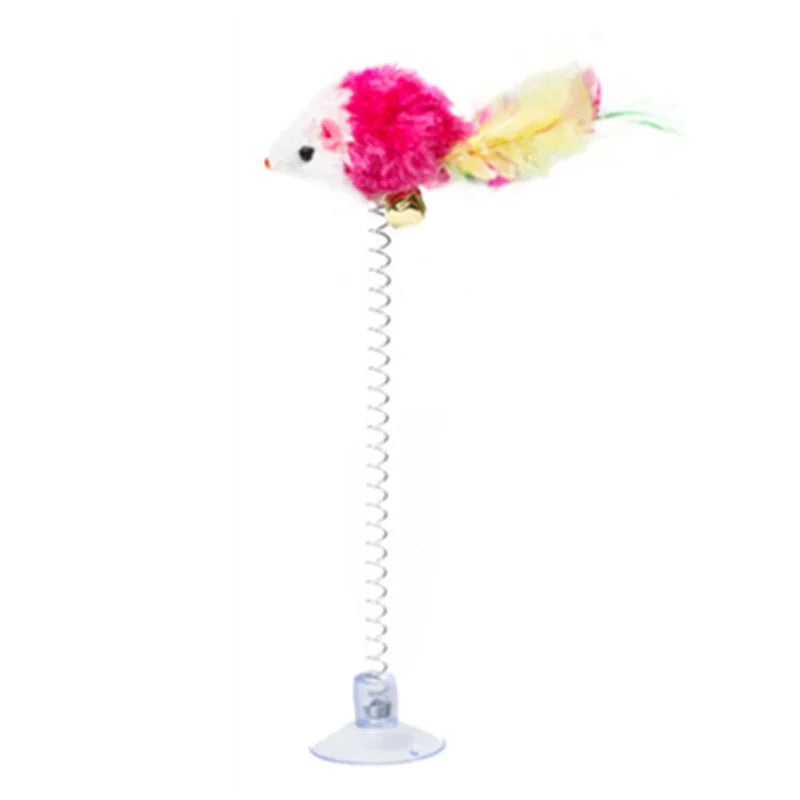 Swinging Mouse Toy - Suction Cup, Spring, and Feather Mouse Toy with Bell Sound, Interactive Cat Toy Beauty World Shop