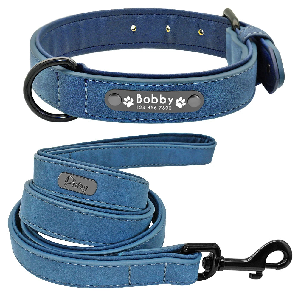 Leather Dog Collar Leash Set Personalized Customized Dogs Collars 2 Layer Leather Dog Leash For Small Medium Large Dogs Pitbull Beauty World Shop