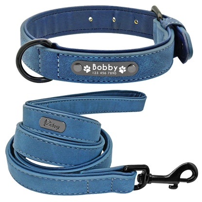 Leather Dog Collar Leash Set Personalized Customized Dogs Collars 2 Layer Leather Dog Leash For Small Medium Large Dogs Pitbull Beauty World Shop