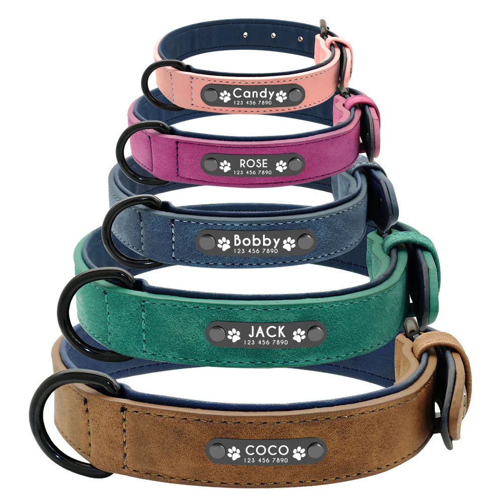 Leather Dog Collar Leash Set Personalized Customized Dogs Collars 2 Layer Leather Dog Leash For Small Medium Large Dogs Pitbull Beauty World Shop