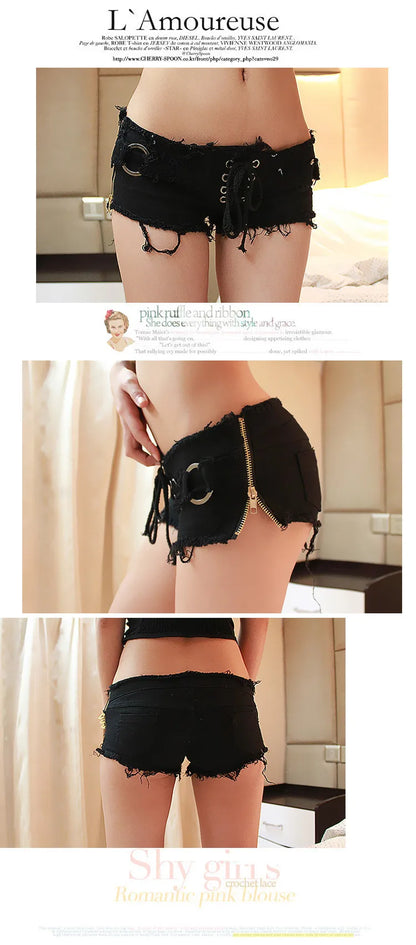 2015 Summer New Hot Ladies Sexy Club Bandage Zipper Super short Feminino Knickers mini disco Mujer denim jeans Low Waist shorts