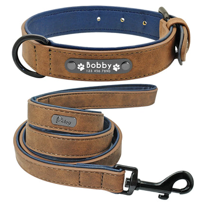 Leather Dog Collar Leash Set Personalized Customized Dogs Collars 2 Layer Leather Dog Leash For Small Medium Large Dogs Pitbull Beauty World Shop