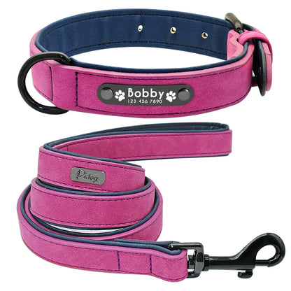 Leather Dog Collar Leash Set Personalized Customized Dogs Collars 2 Layer Leather Dog Leash For Small Medium Large Dogs Pitbull Beauty World Shop