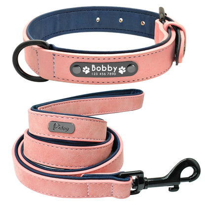 Leather Dog Collar Leash Set Personalized Customized Dogs Collars 2 Layer Leather Dog Leash For Small Medium Large Dogs Pitbull Beauty World Shop