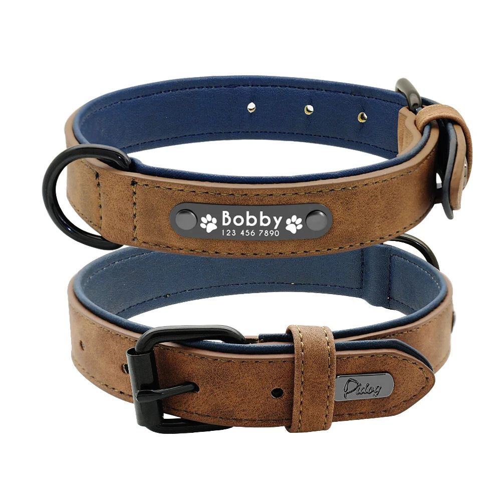 Leather Dog Collar Leash Set Personalized Customized Dogs Collars 2 Layer Leather Dog Leash For Small Medium Large Dogs Pitbull Beauty World Shop