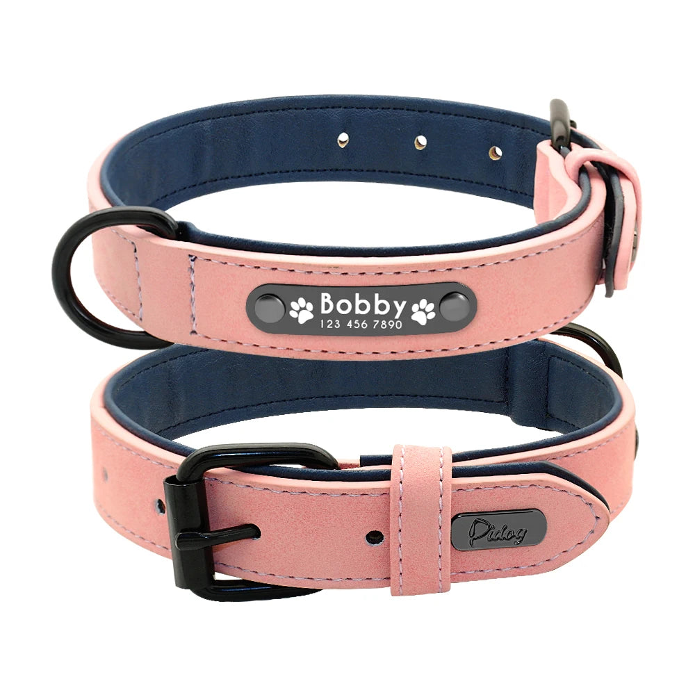 Leather Dog Collar Leash Set Personalized Customized Dogs Collars 2 Layer Leather Dog Leash For Small Medium Large Dogs Pitbull Beauty World Shop