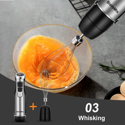 BioloMix 4 in 1 High Power 1200W Immersion Hand Stick Blender Mixer Includes Chopper and Smoothie Cup Stainless Steel Ice Blades Beauty World Shop