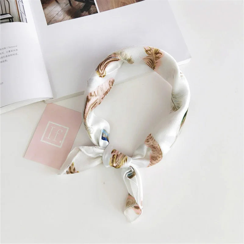 Square Scarf Hair Tie Band For Business Party Women Elegant Small Vintage Skinny Retro Head Neck Silk Satin Scarf Beauty World Shop