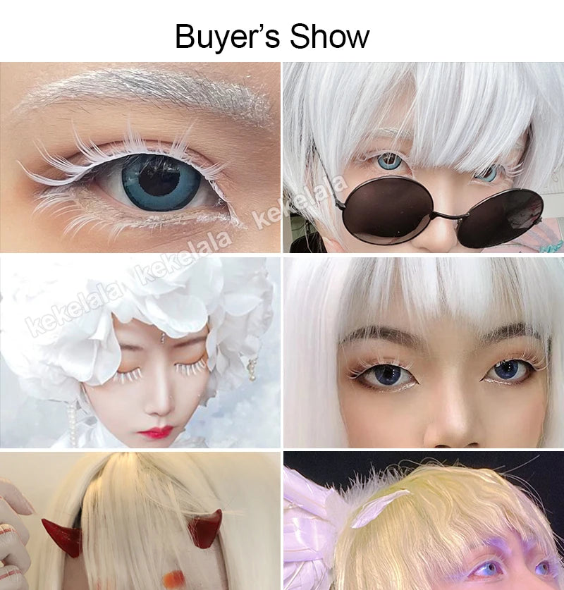 2 Pairs/cas 3D White Eyelashes Clear Band Snow Color Eye Lashes Cosplay Halloween Manga Lashes Makeup Up and Lower Bottom Lashes Beauty World Shop