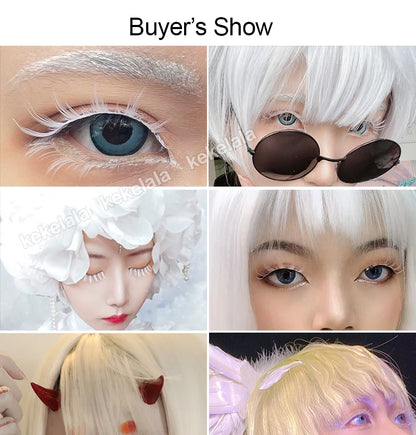 2 Pairs/cas 3D White Eyelashes Clear Band Snow Color Eye Lashes Cosplay Halloween Manga Lashes Makeup Up and Lower Bottom Lashes Beauty World Shop