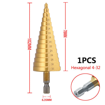 4-32 mm 4-20 mm HSS Titanium Coated Step Drill Bit High Speed Steel Metal Wood Hole Cutter Cone Drilling Tool Beauty World Shop